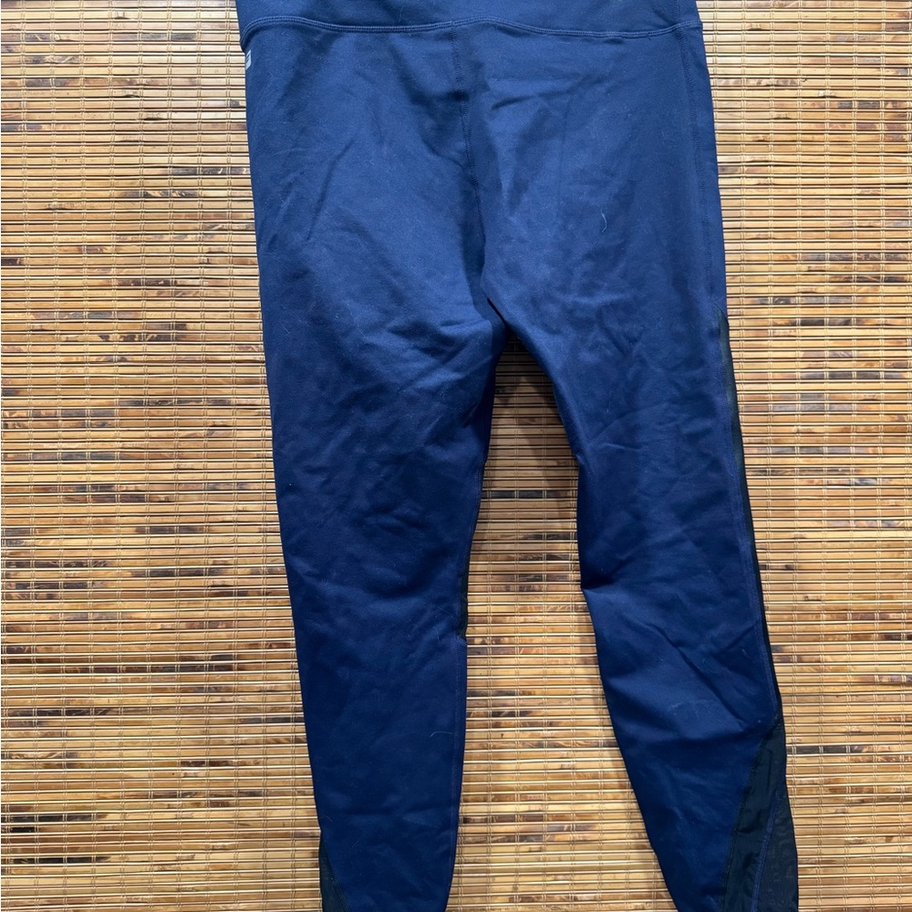 Athleta Navy Blue Leggings with Black faux leather patch - Picture 4 of 8